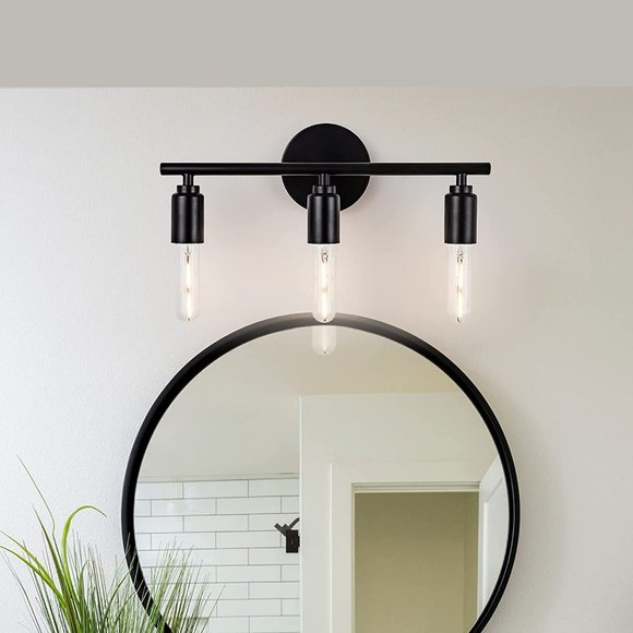 Bath New Bathroom Vanity 3 Light Matte Black Industrial Vintage Wall